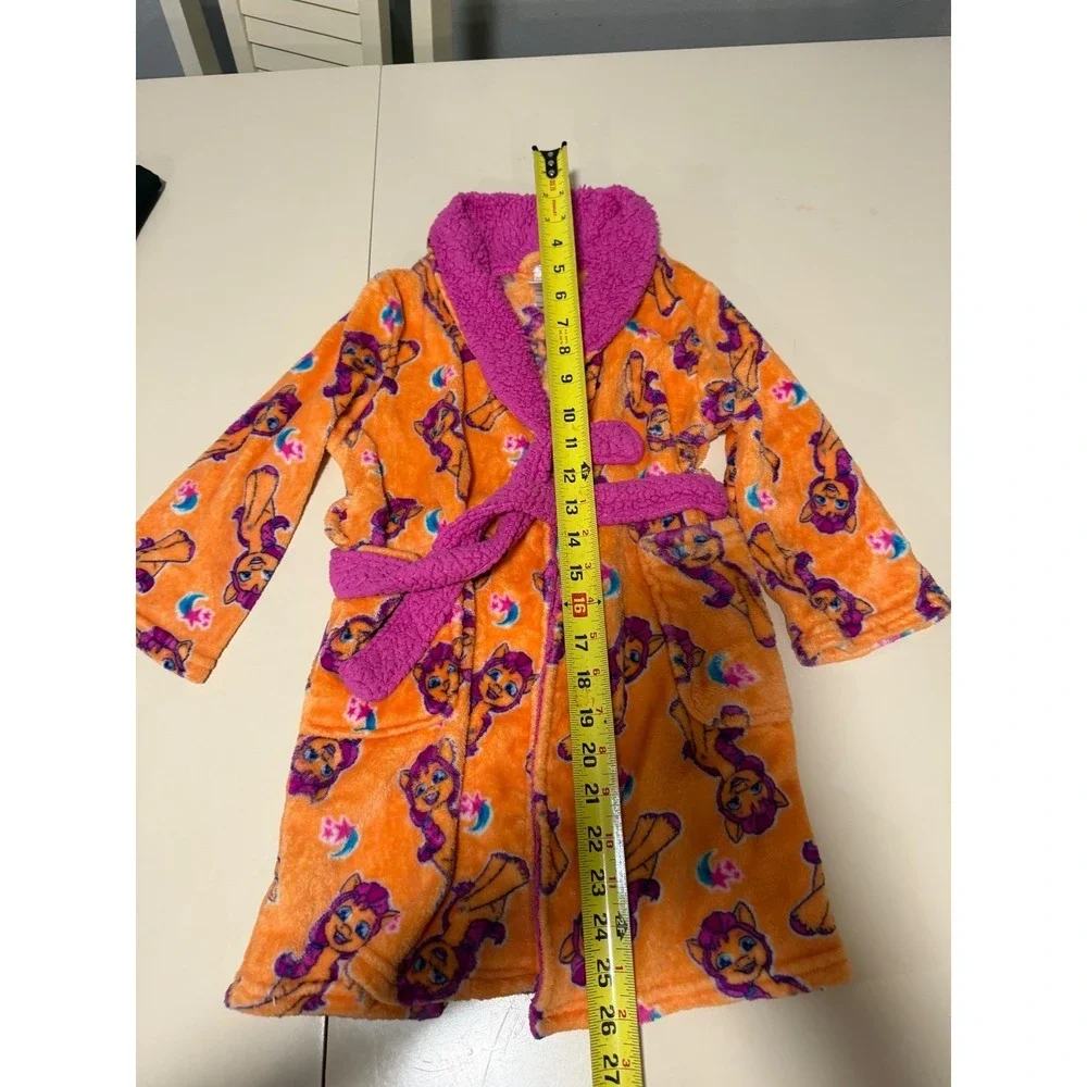 My Little Pony Girls Orange Pink Fleece Bathrobe Size 6 Sherpa Trim Robe